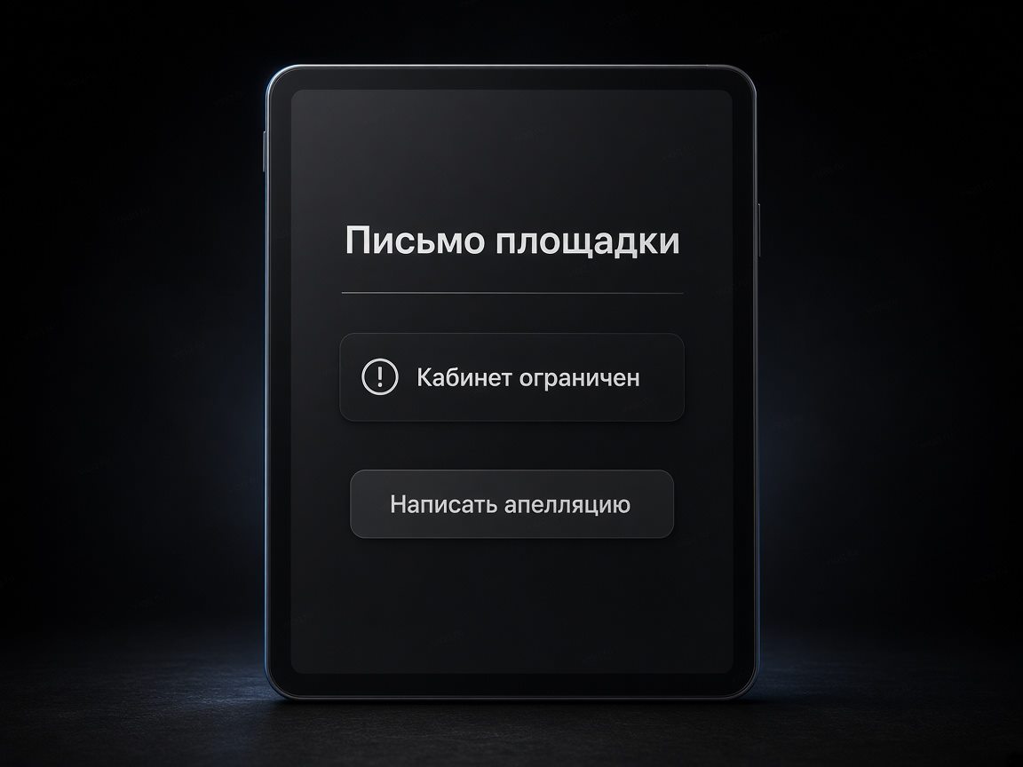 Планшет с письмом площадки: кабинет ограничен, нужна апелляция