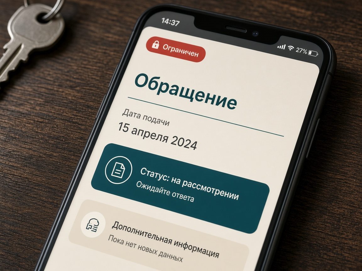 Телефон с кабинетом: статус ограничен и дата обращения