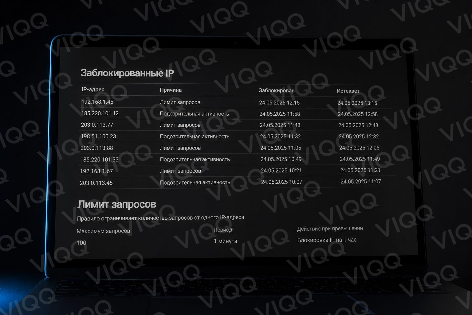Список заблокированных IP и правило лимита запросов