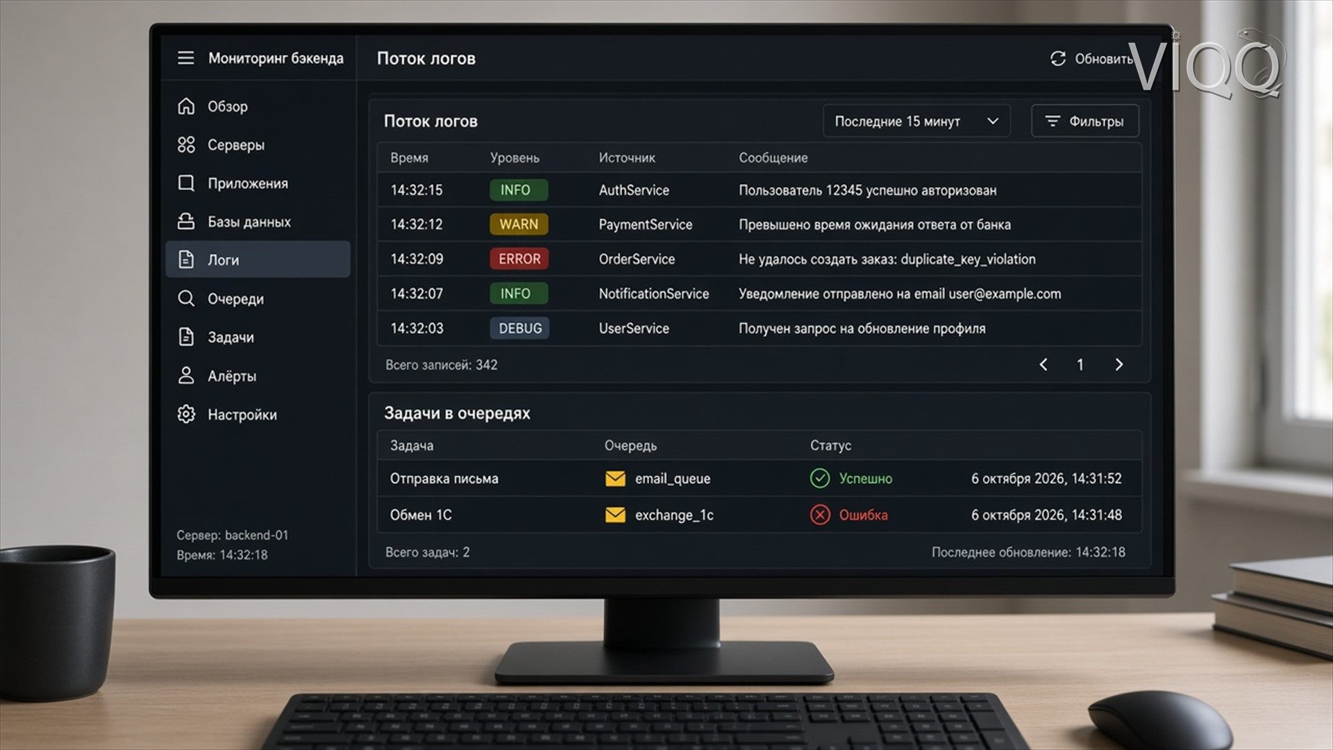 Интерфейс backend: список и статусы