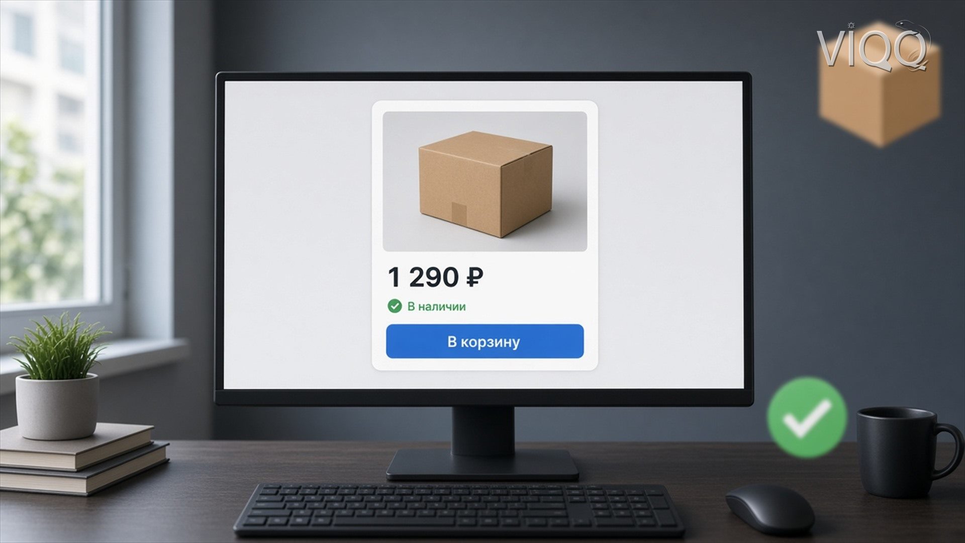 Монитор с карточкой товара на 1С-Битрикс: цена 1 290 ₽ и кнопка В корзину