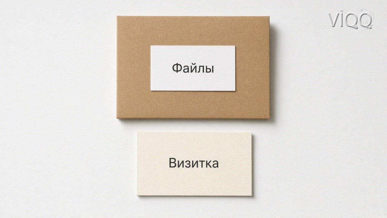 Папка с подписью Файлы рядом с готовой визиткой