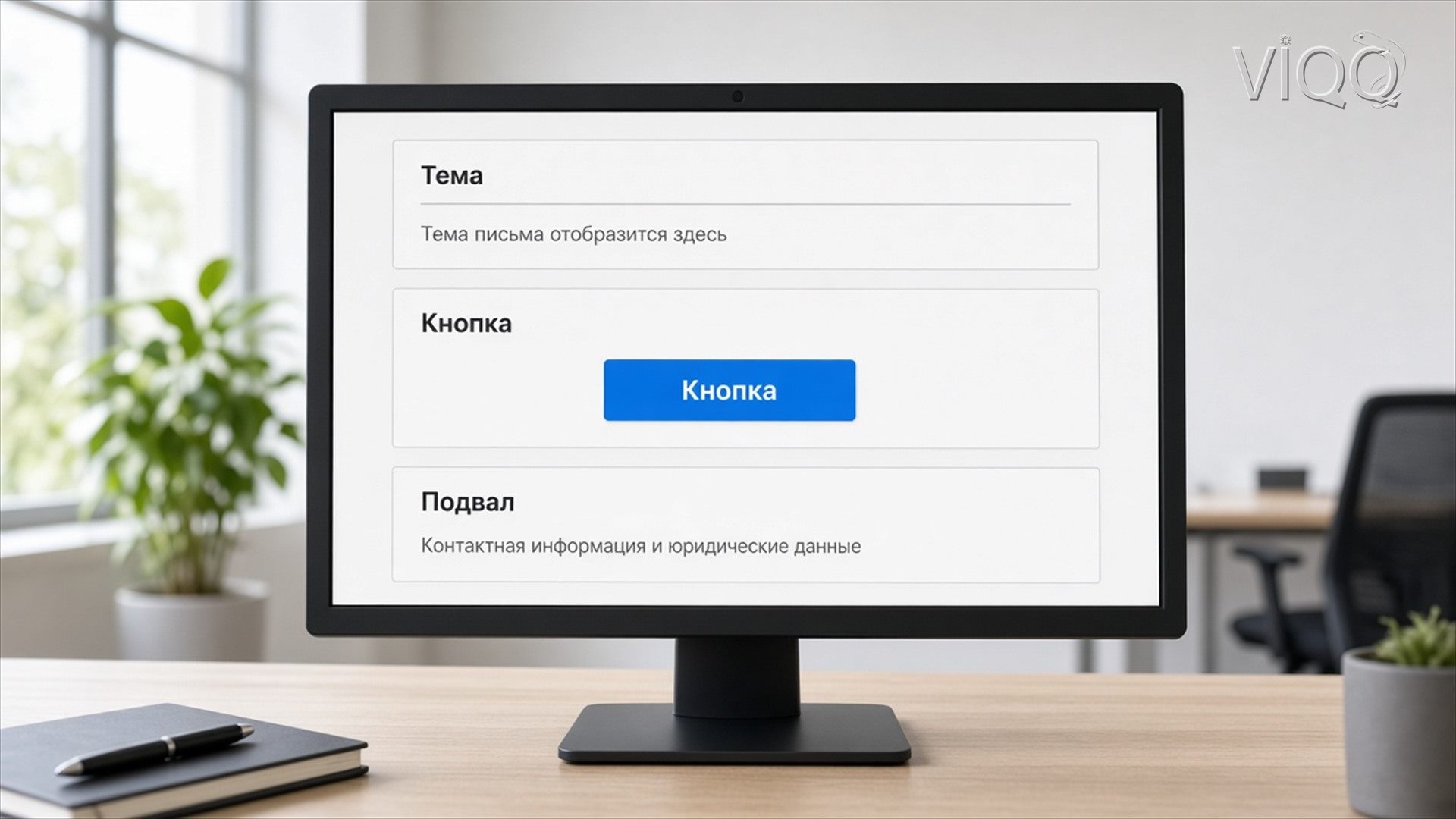 Макет письма с блоками Тема, Кнопка и Подвал