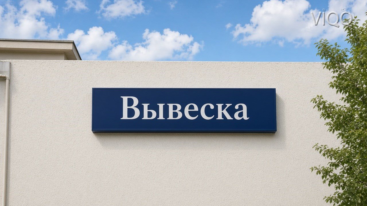 Вывеска на фасаде, которую обмеряют перед сменой