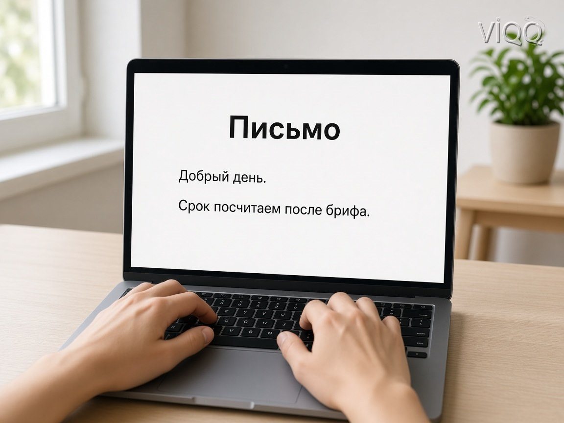 Ноутбук: черновик письма с коротким сроком после брифа