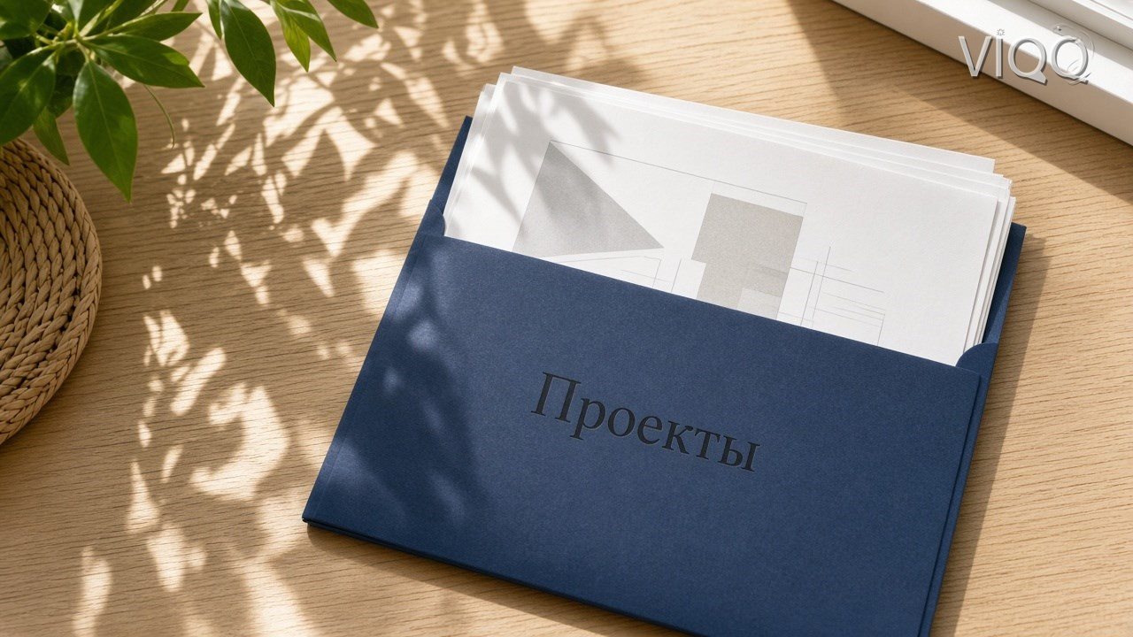 Папка с проектами компании на светлом столе