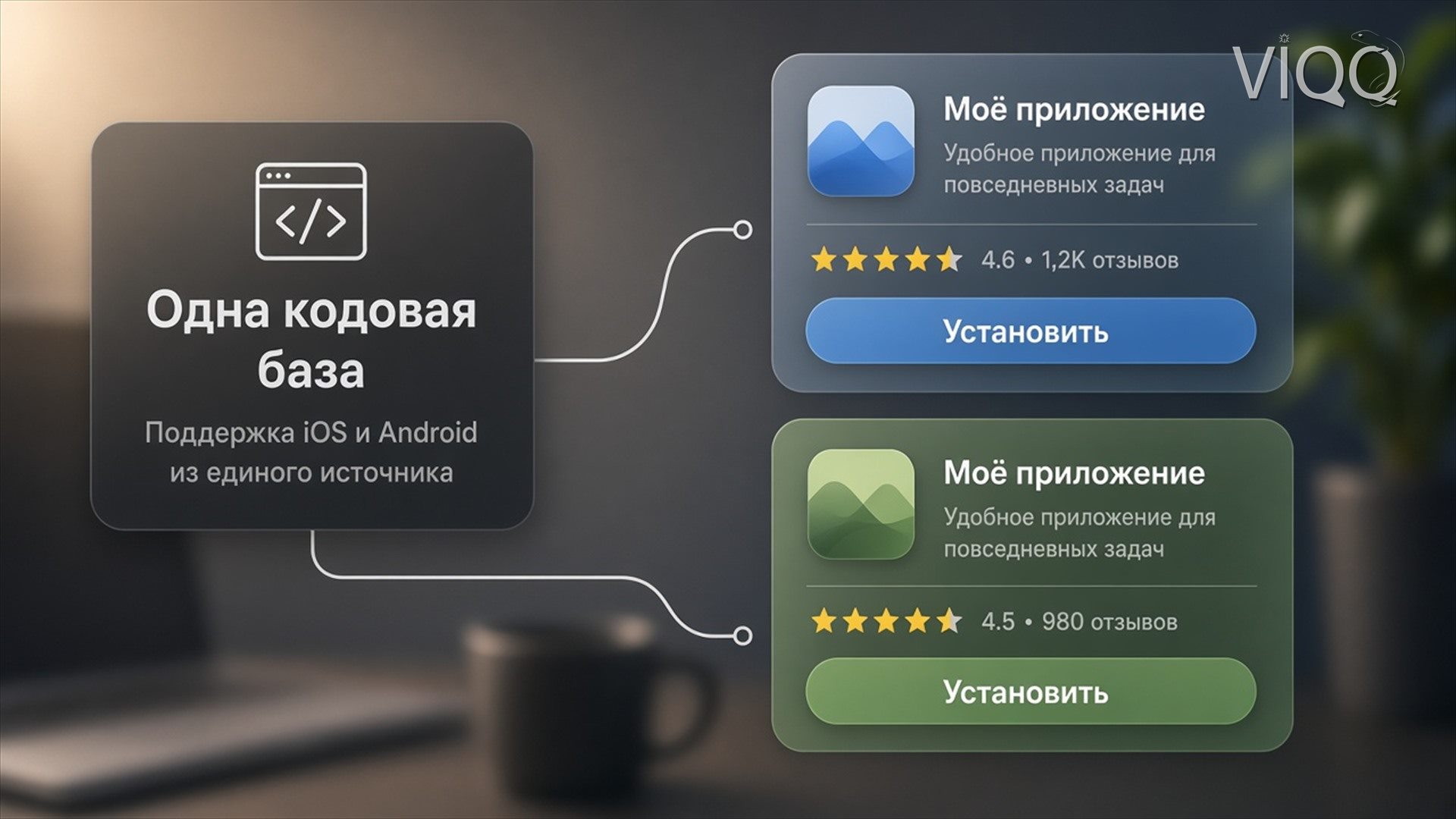 Один код и две карточки установки в сторах iOS и Android