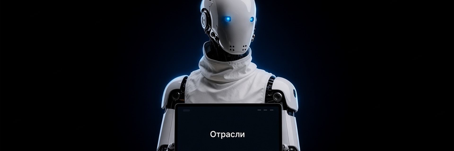 Робот держит планшет с разделом Отрасли на карте экспертизы