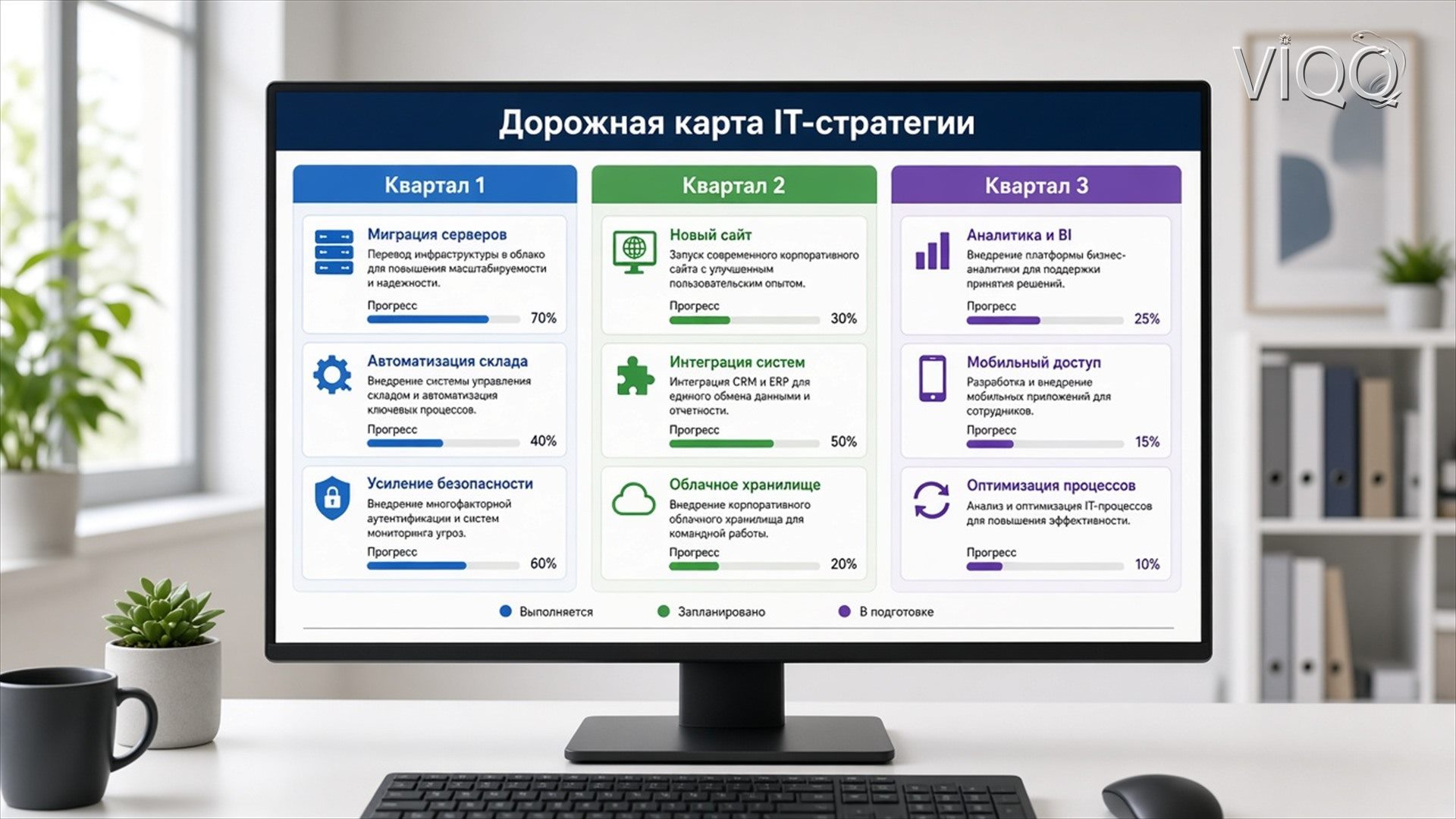 Дорожная карта IT на ноутбуке: Сейчас, Квартал, Год