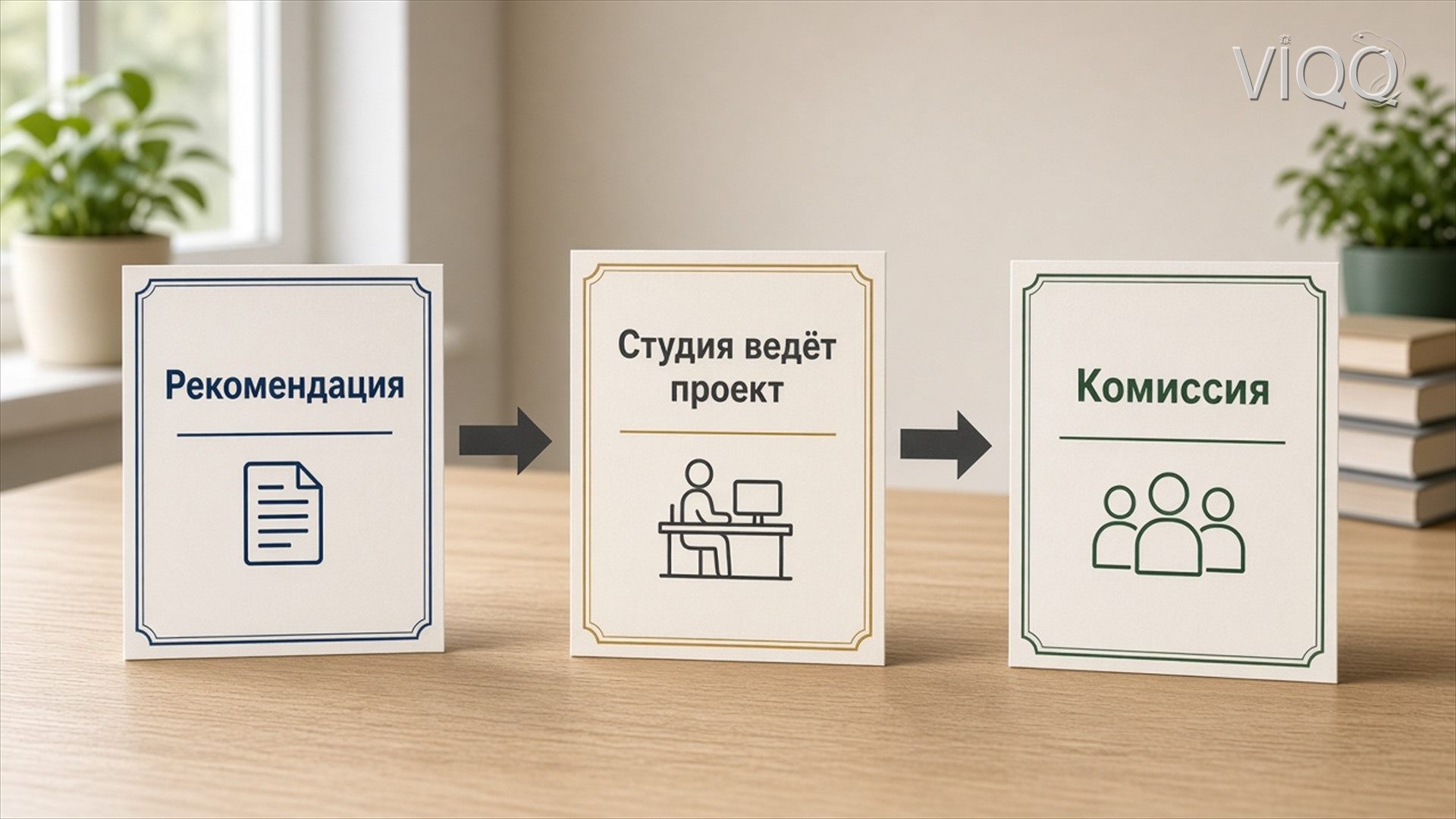 Схема: рекомендация, студия ведёт проект, комиссия
