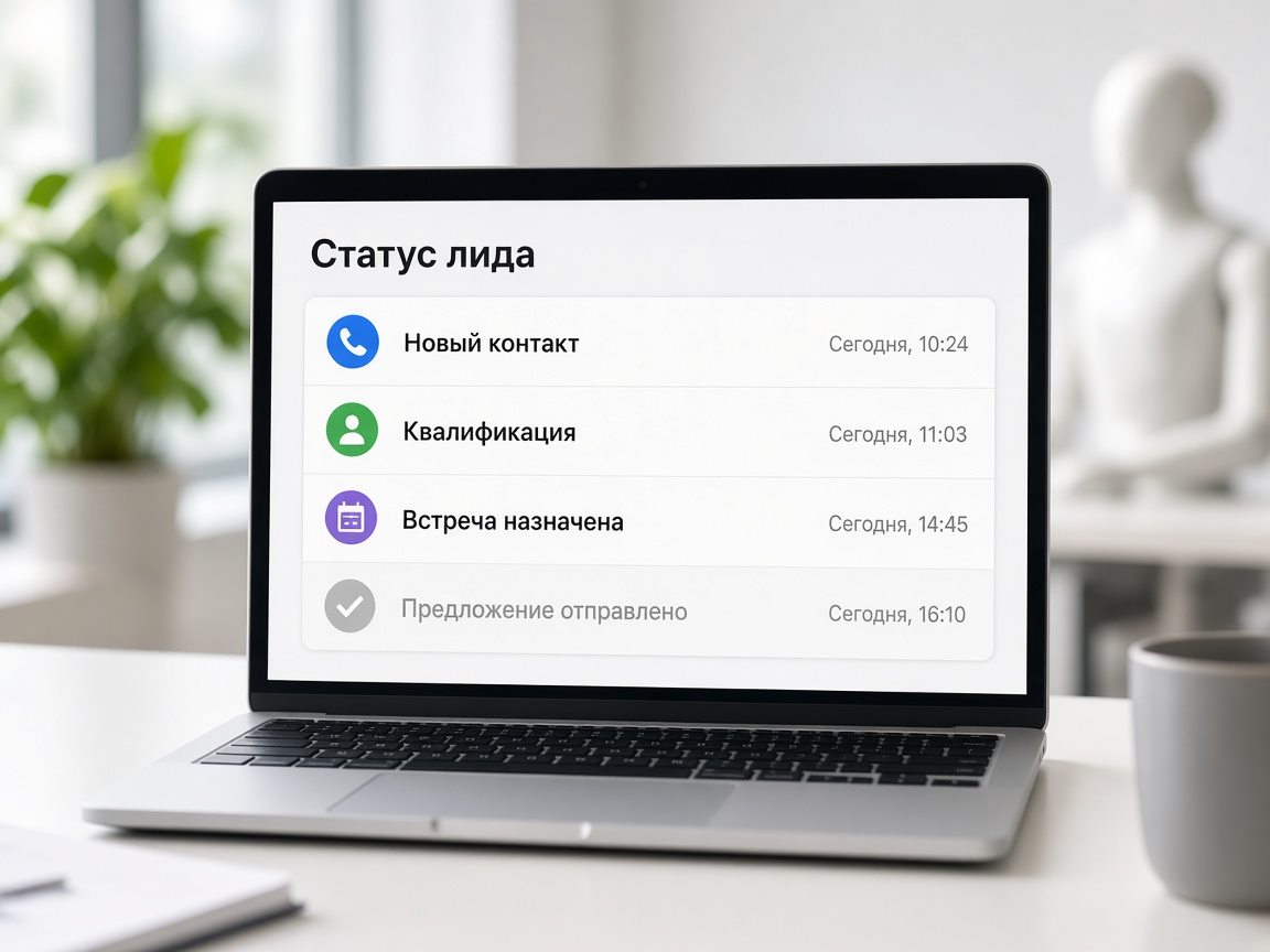 Ноутбук с доской статусов лида на русском языке