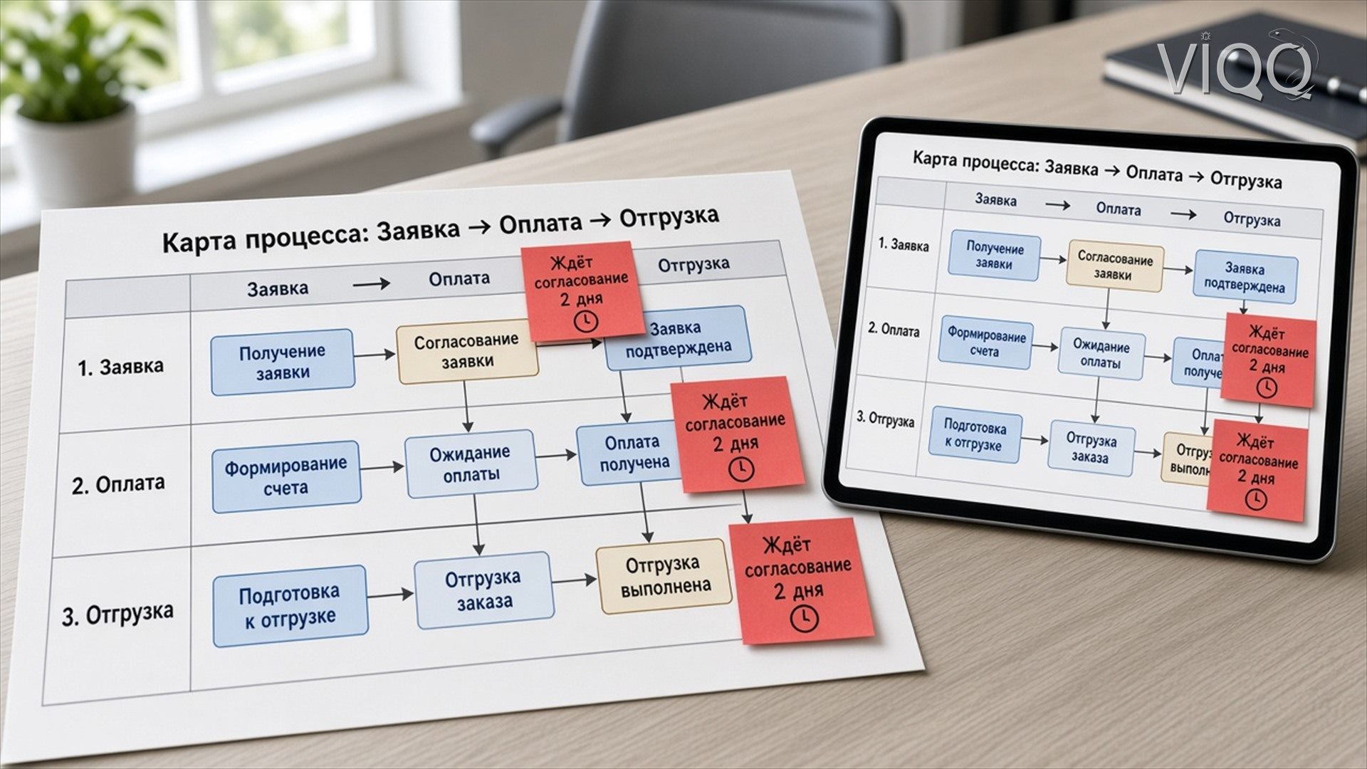 Карта процесса Заявка Оплата Отгрузка с пометками