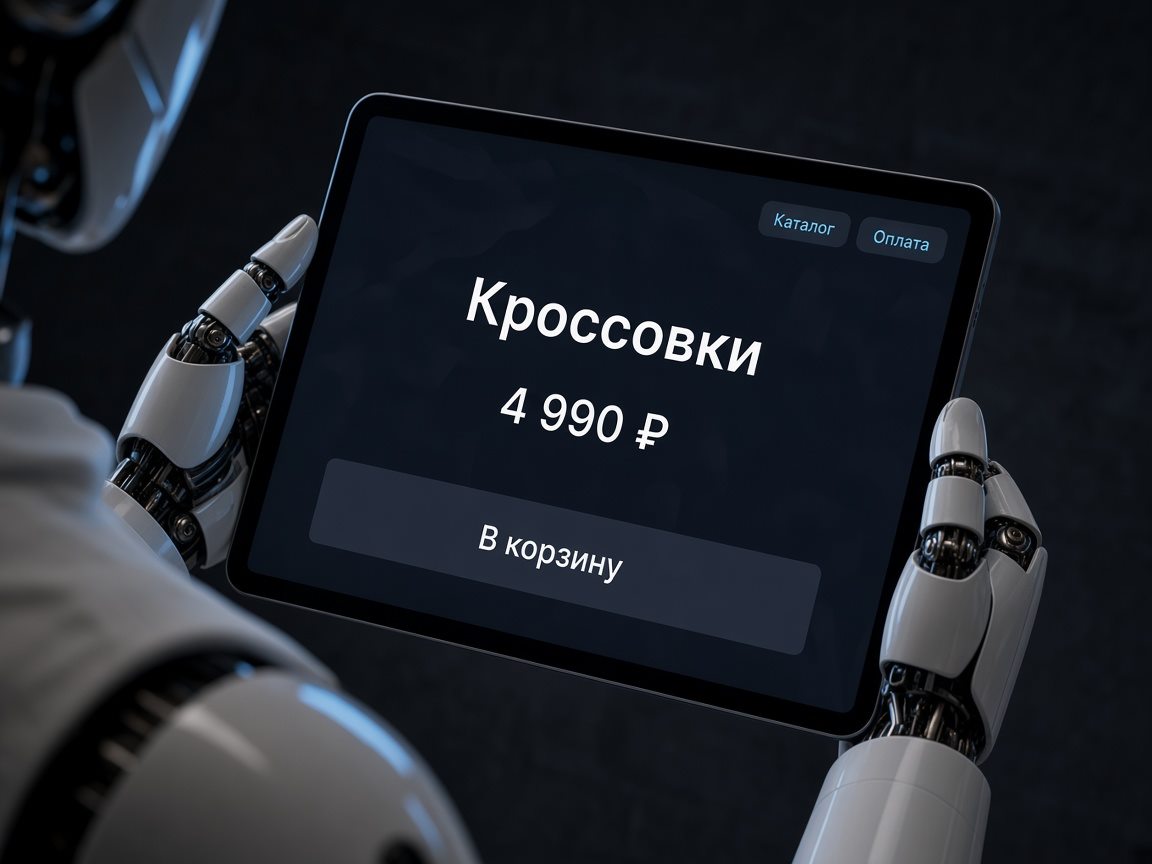 Планшет с карточкой товара: цена в рублях и кнопка В корзину