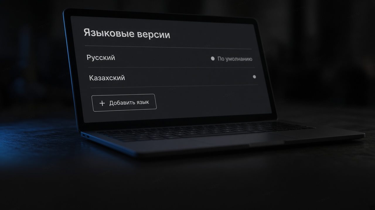 Админка языковых версий: строки Русский и Казахский, кнопка Добавить язык