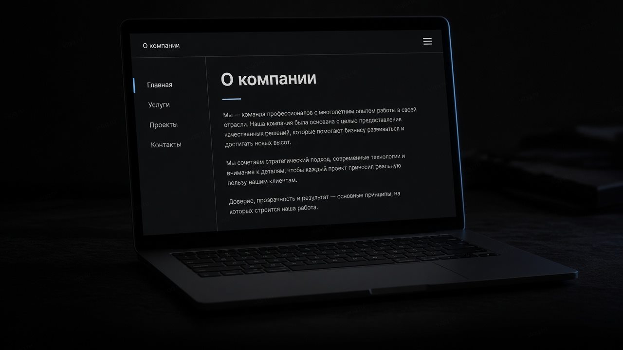 Внутренняя страница О компании с боковым меню разделов
