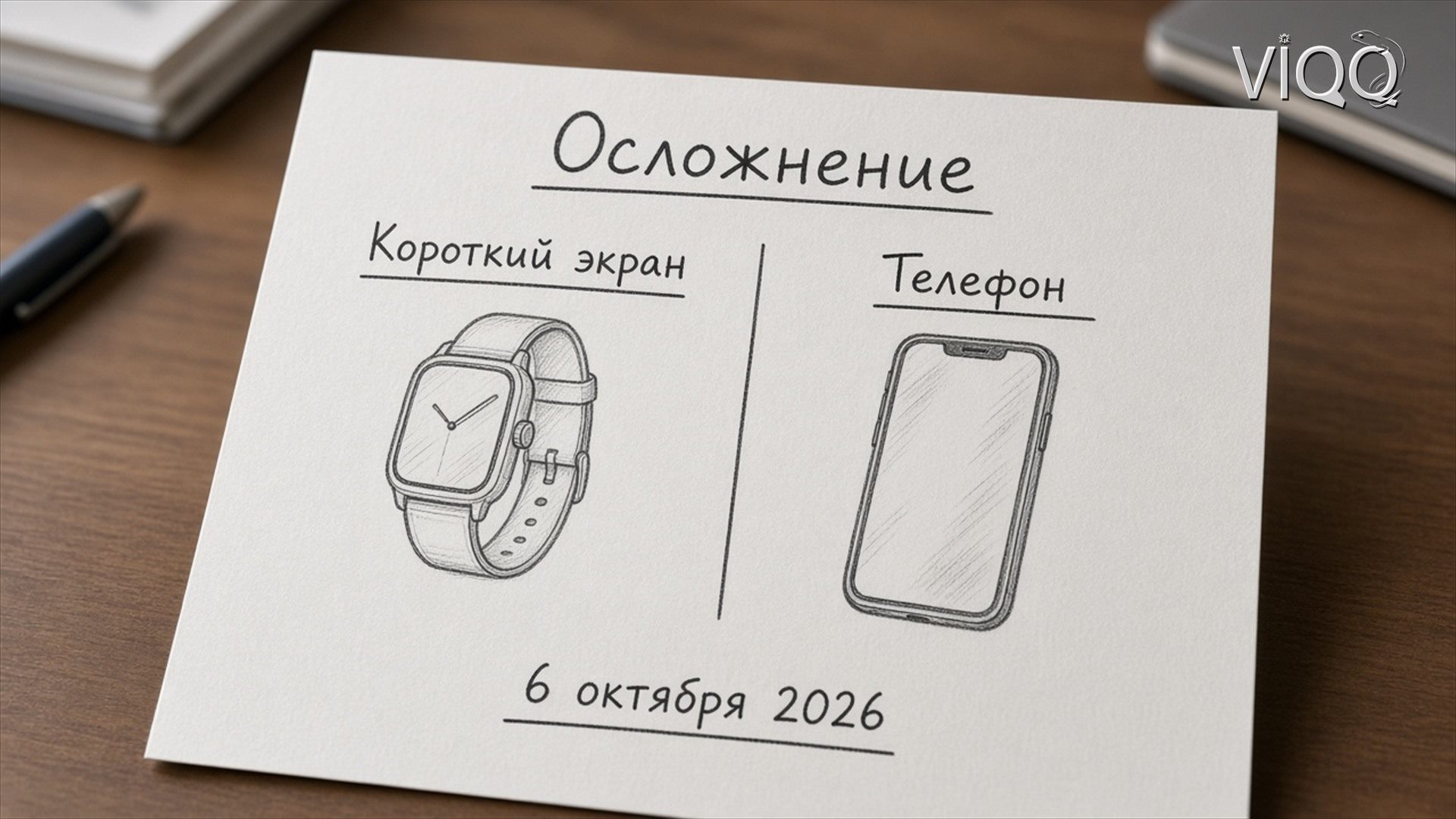 Схема Осложнение, Короткий экран, Телефон на светлом столе