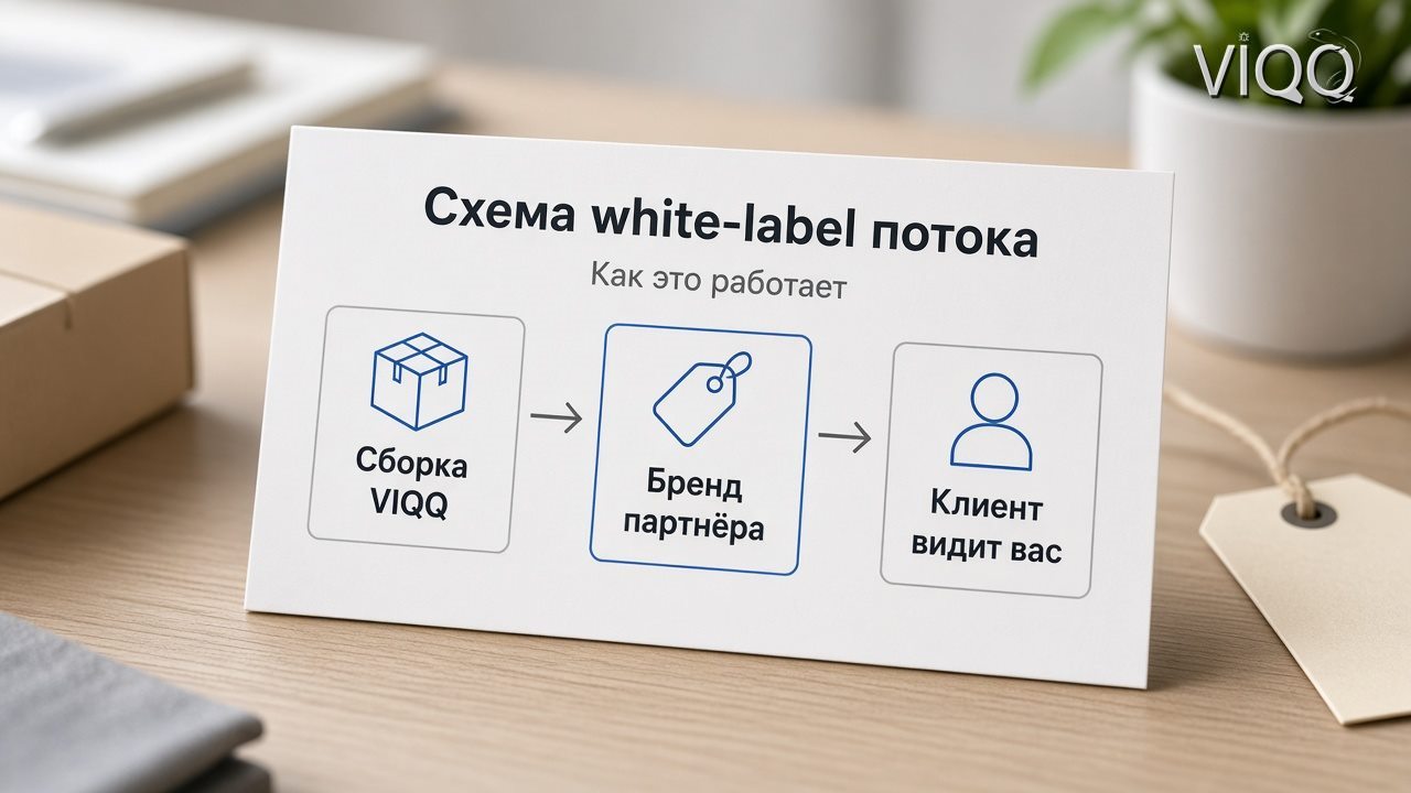 Схема: сборка у VIQQ, бренд партнёра, клиент видит только партнёра