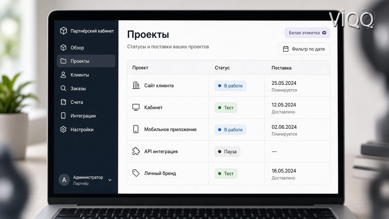 Кабинет партнёра: статусы проектов и белая этикетка в поставке