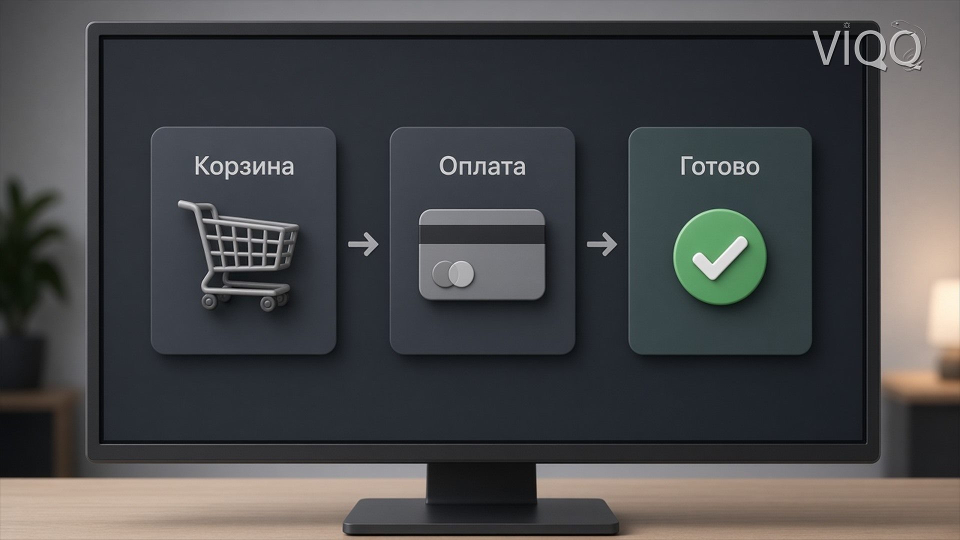 Три шага заказа: Корзина, Оплата и Готово