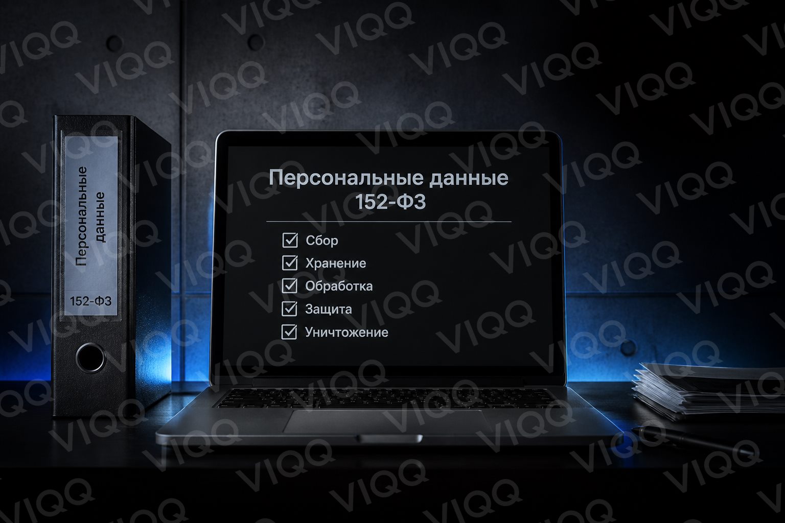 Папка документов и ноутбук с чеклистом персональных данных на русском
