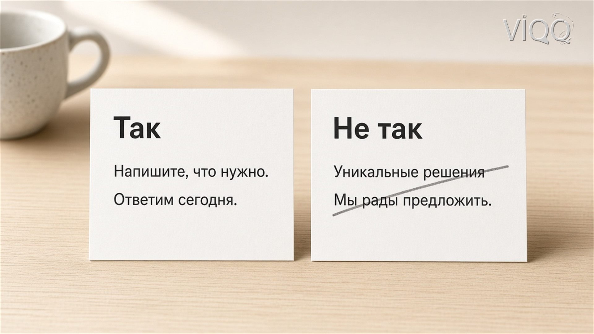 Две карточки на столе: Так и зачёркнутое Не так