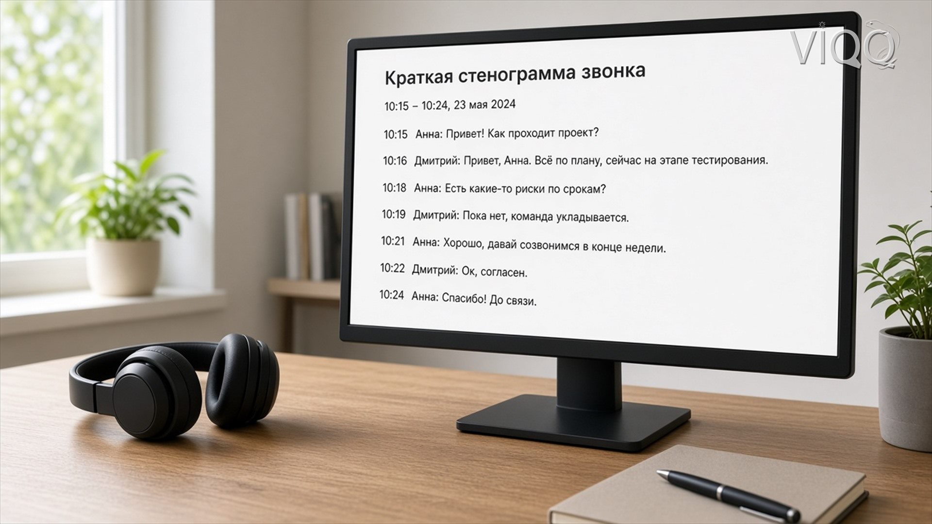 Наушники и текст разговора на экране