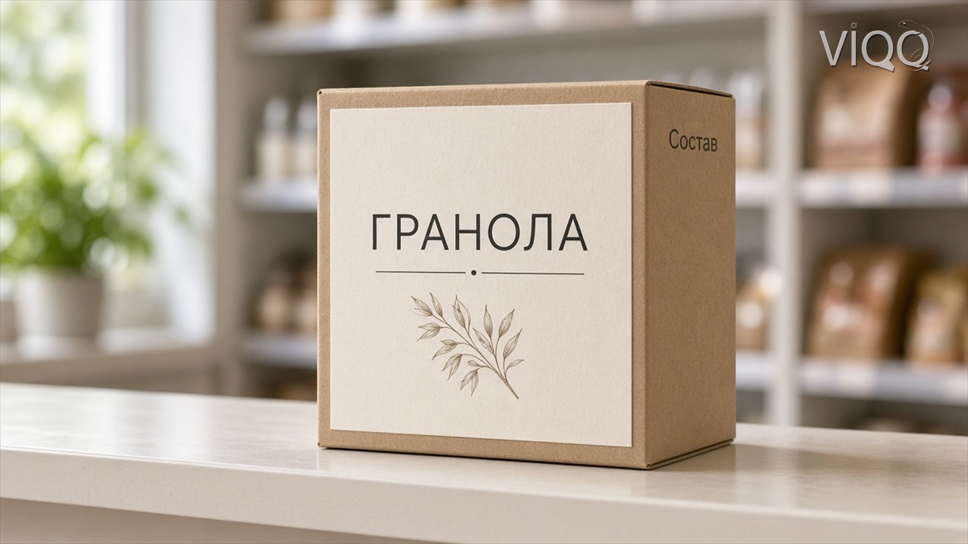 Коробка товара на полке со словом Состав